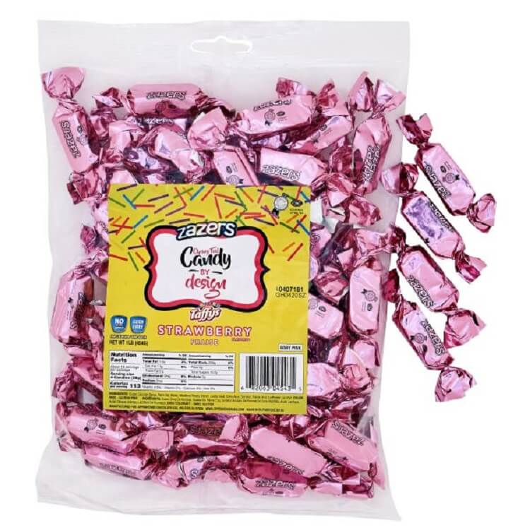 Zazers Pink Foiled Strawberry Candy: 1LB Bag 