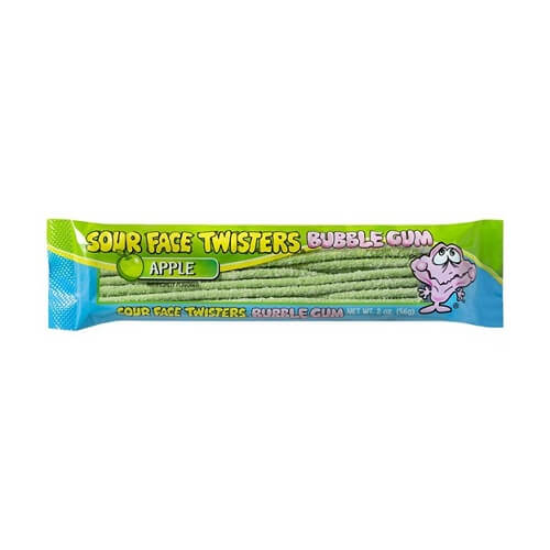 Face Twisters Sour Apple Gum Straws 