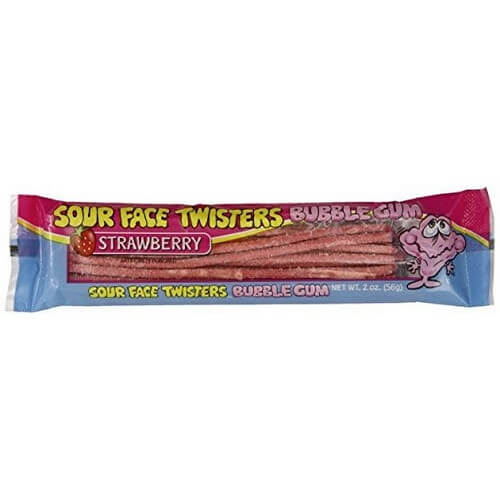 Face Twisters Sour Strawberry Gum Straws