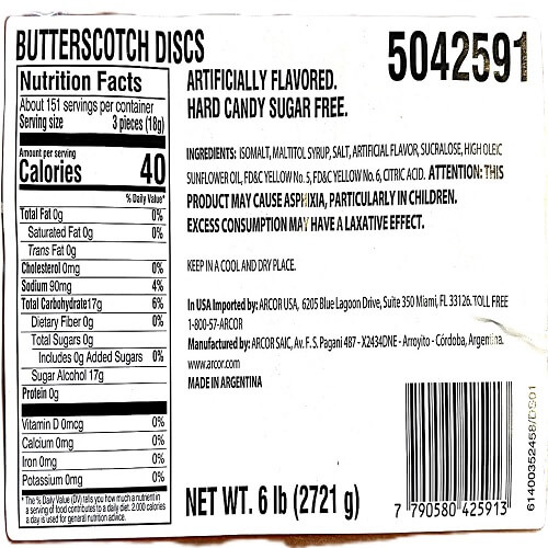 Sugar Free Butterscotch Discs