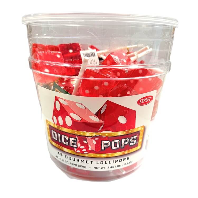 Red Dice Lollipops in Bucket-48 Count